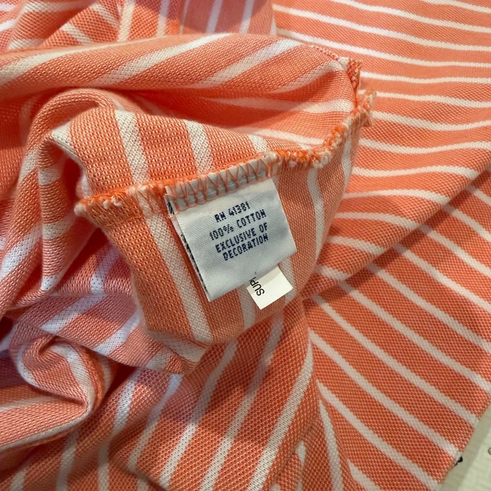 Polo Ralph Lauren Polo Mens Medium Peach & White Striped Short Sleeve Green Pony